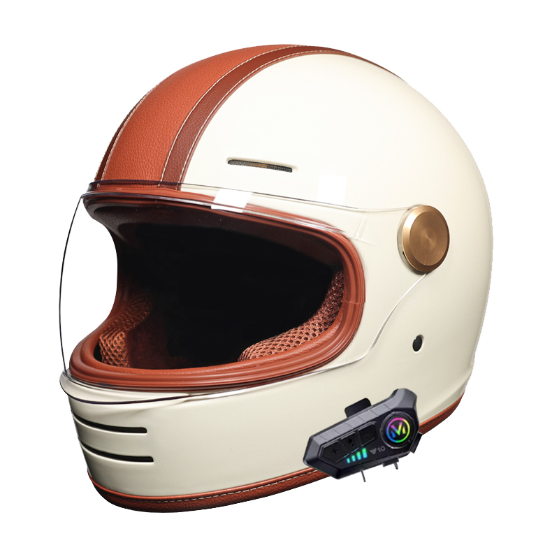 Capacete retrô de rosto inteir - Full Face Motorcycle Helmet With Bluetooth avaliação e preço