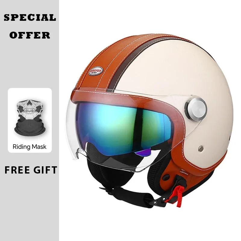 Capacete de motocicleta de cou - Vintage Open Face Retro Helmet avaliação e preço